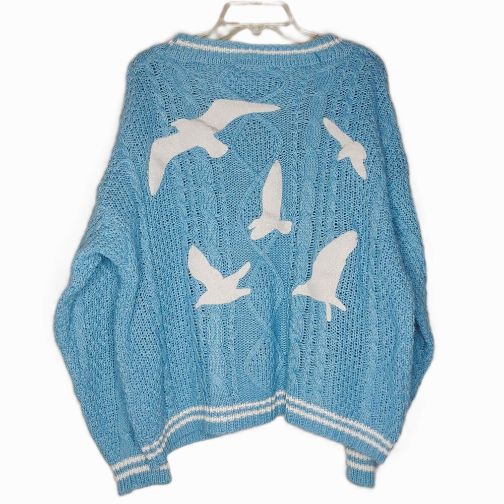 Taylor Swift 1989 Blue Cable Knit Sweater Cardigan M/L Preppy Collegiate - Picture 6 of 8